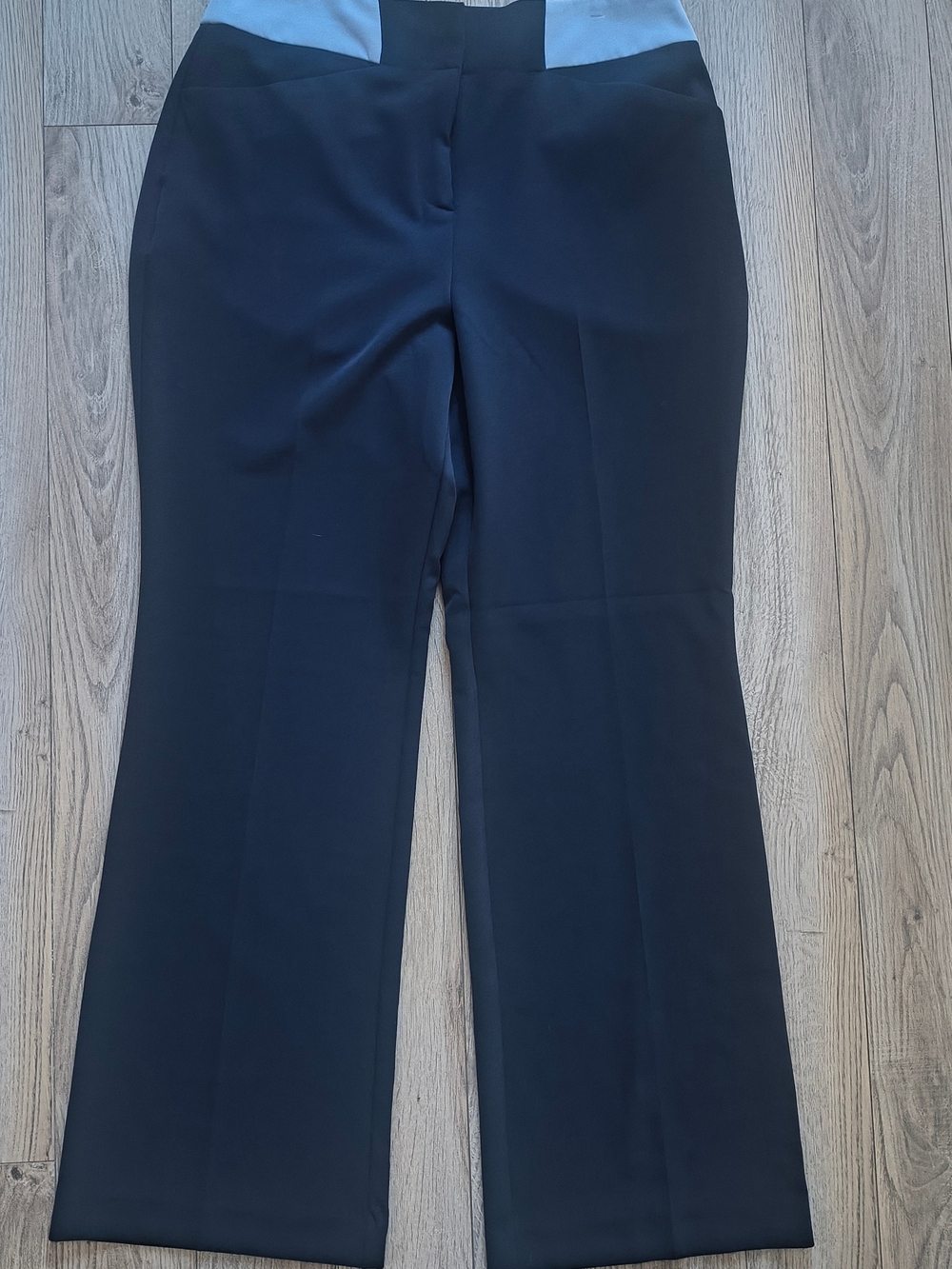 New York & Company Navy Wide-Leg Pants with Light Blue Waistband